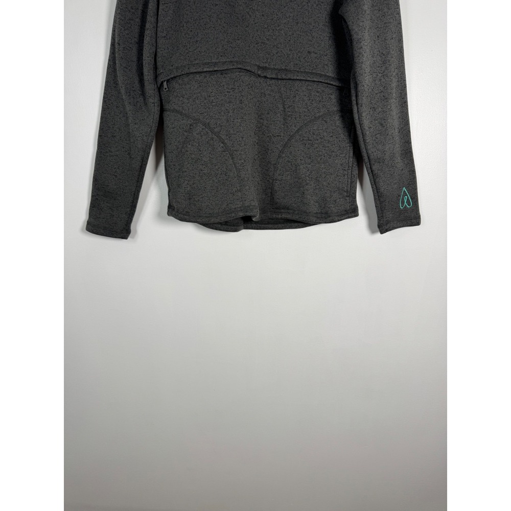 Nursing Latched Mama Womens S Pullover Charcoal Grey Turquoise Snap Sweater - Picture 9 of 9